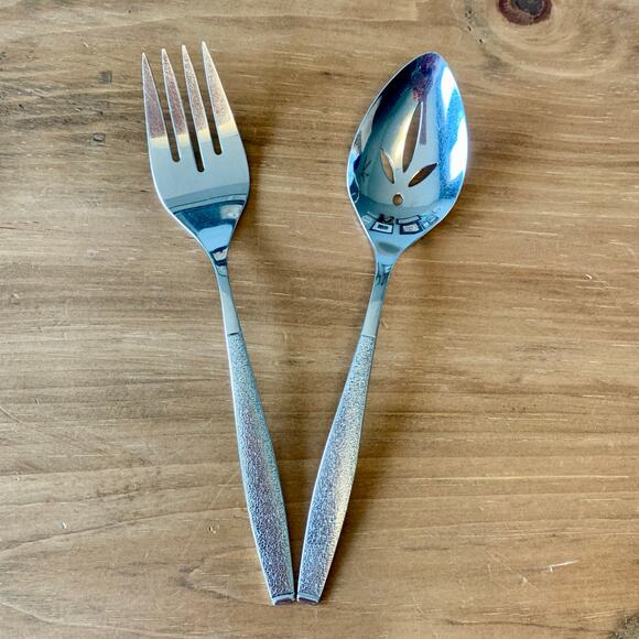 Oneida 1881 Rogers Stainless Steel Montina Indio Slotted Spoon Meat Fork Serving - Picture 2 of 9